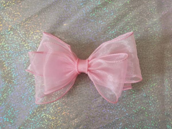 Pink triple Organza bows hair clip - Image 3