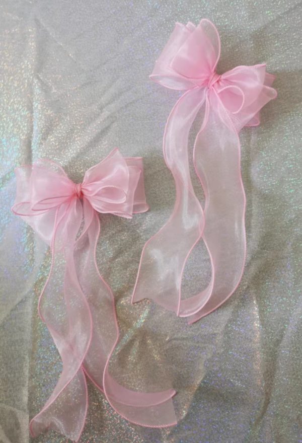 Pink triple Organza bows hair clip - Image 5