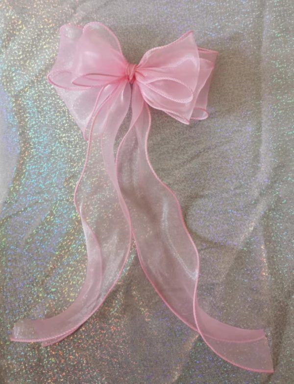 Pink triple Organza bows hair clip - Image 6