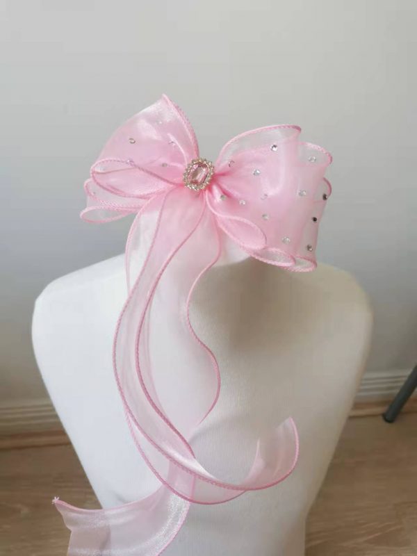 Pink triple Organza bows hair clip