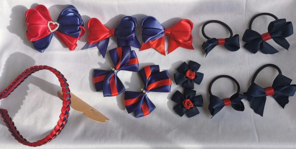 Navy and dark red school bows clip/elastic/headband - Image 3