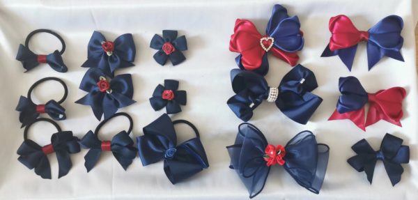 Navy and dark red school bows clip/elastic/headband