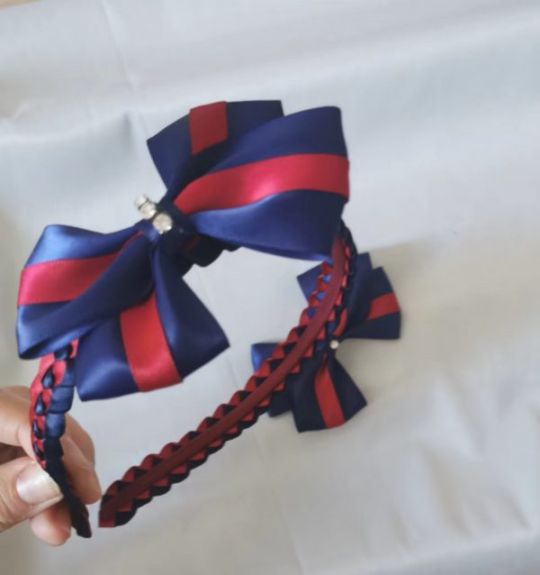 Navy and dark red school bows clip/elastic/headband - Image 11