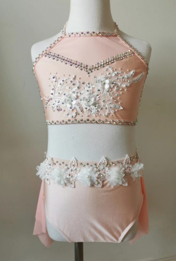 High finished custom made Lyrical dance costume - Peach colour, Chlidren size 7/8