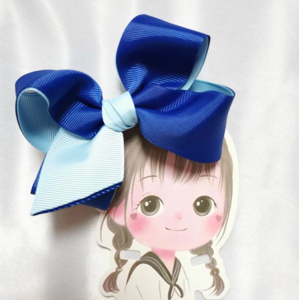 Two tone inside-out large hair bow clip/elastic - Royal blue/blue - Image 3