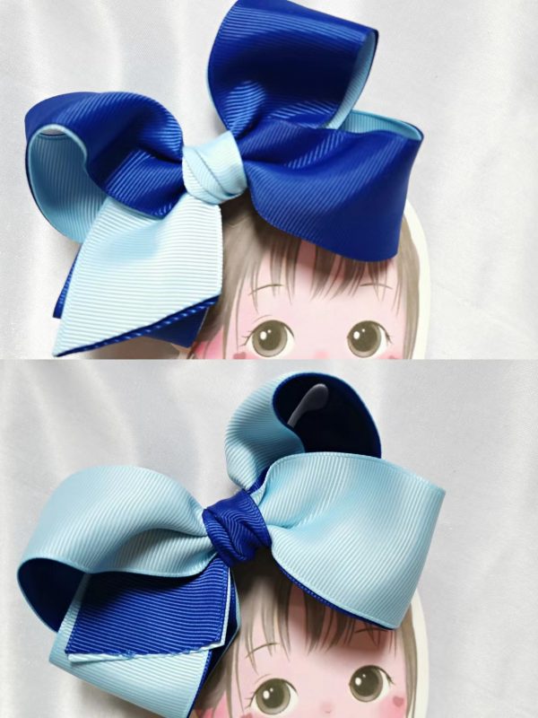 Two tone inside-out large hair bow clip/elastic - Royal blue/blue