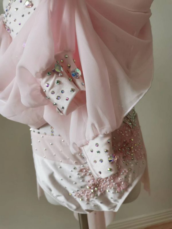 High finished custom made Lyrical  dance costume - Pale pink colour, Children size 8 - Image 4