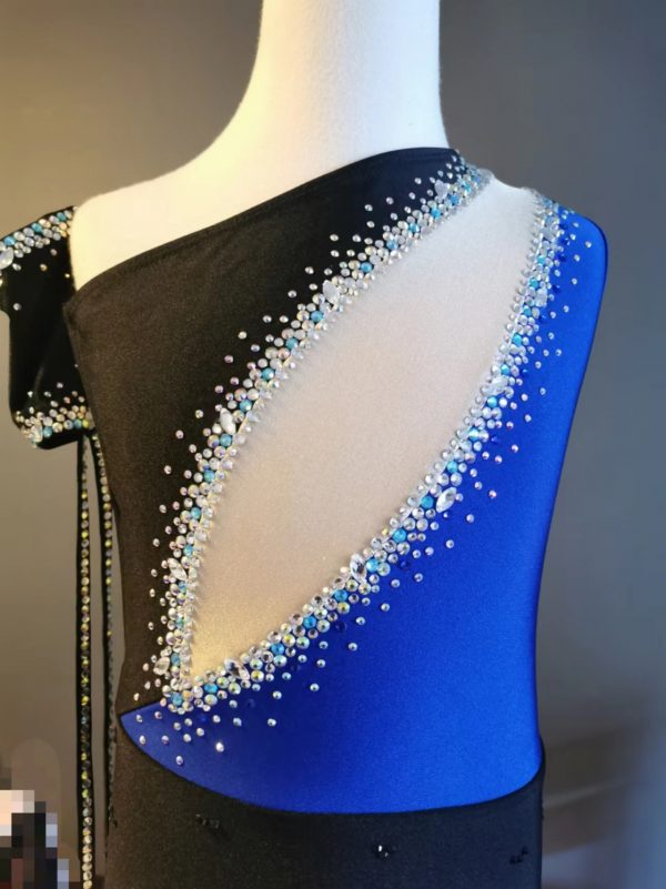 High finished custom made Contemporary dance costume - Royal blue colour, Children size 10 - Image 3