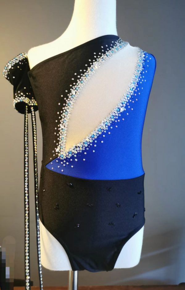 High finished custom made Contemporary dance costume - Royal blue colour, Children size 10 - Image 6