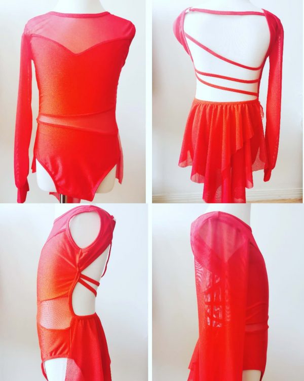 Costume base Stunning Red Lyrical dance costume base, Children size 10 - Image 2