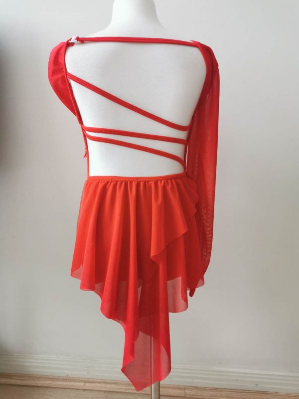 Costume base Stunning Red Lyrical dance costume base, Children size 10 - Image 12