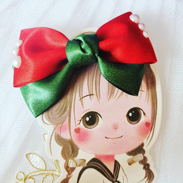 Christmas edition! High quality handmade Golden weft Christmas colours hair bow clip