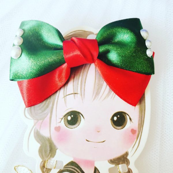 Christmas edition! High quality handmade Golden weft Christmas colours hair bow clip - Image 5