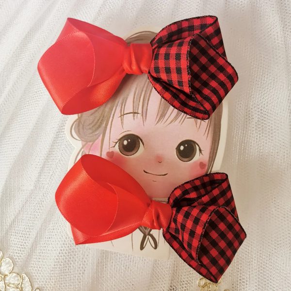 High quality handmade red check Hair bow clips